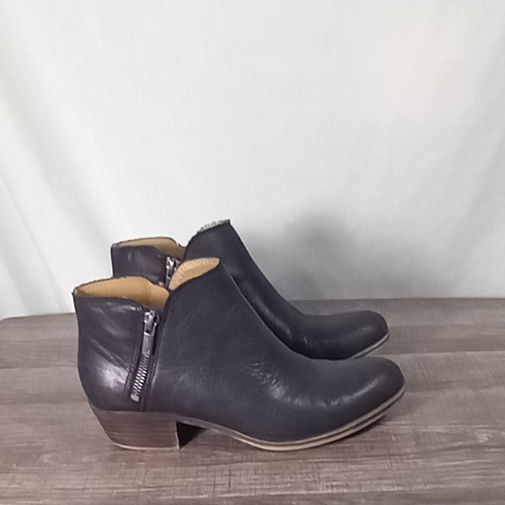 Lucky Brand Black Burklee Leather Ankle Bootie Size 7.5M